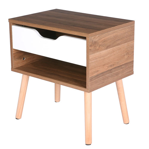 Wood Accent End Table Bedside Table With Drawer