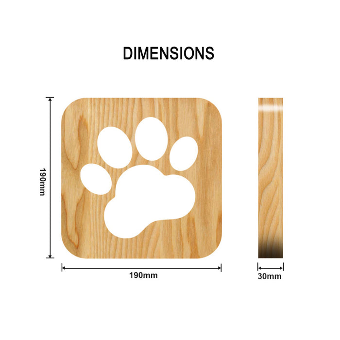 USB Plugged-in Wooden Dag Paw Print LED Night Decorative Lamp